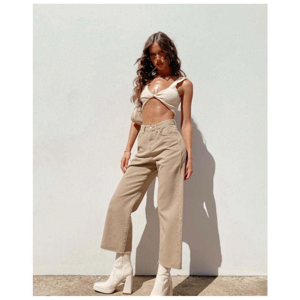 Princess Polly Ruby Cropped Jeans in Tan